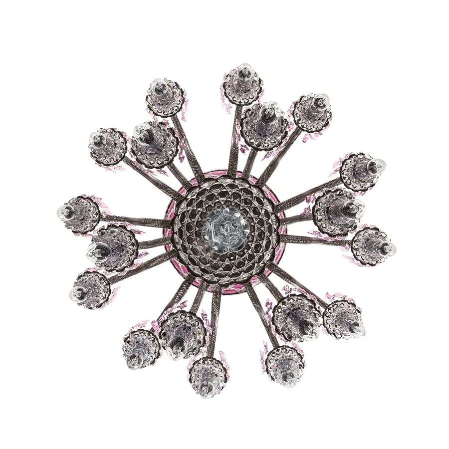 18-Light Amethyst & Yellow-Green Crystal Chandelier with Flannel Gray Shades