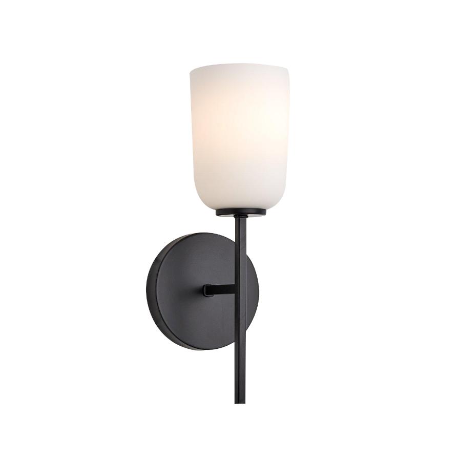 Modern Milk White Glass Wall Sconce – Gold or Black Finish Product Description