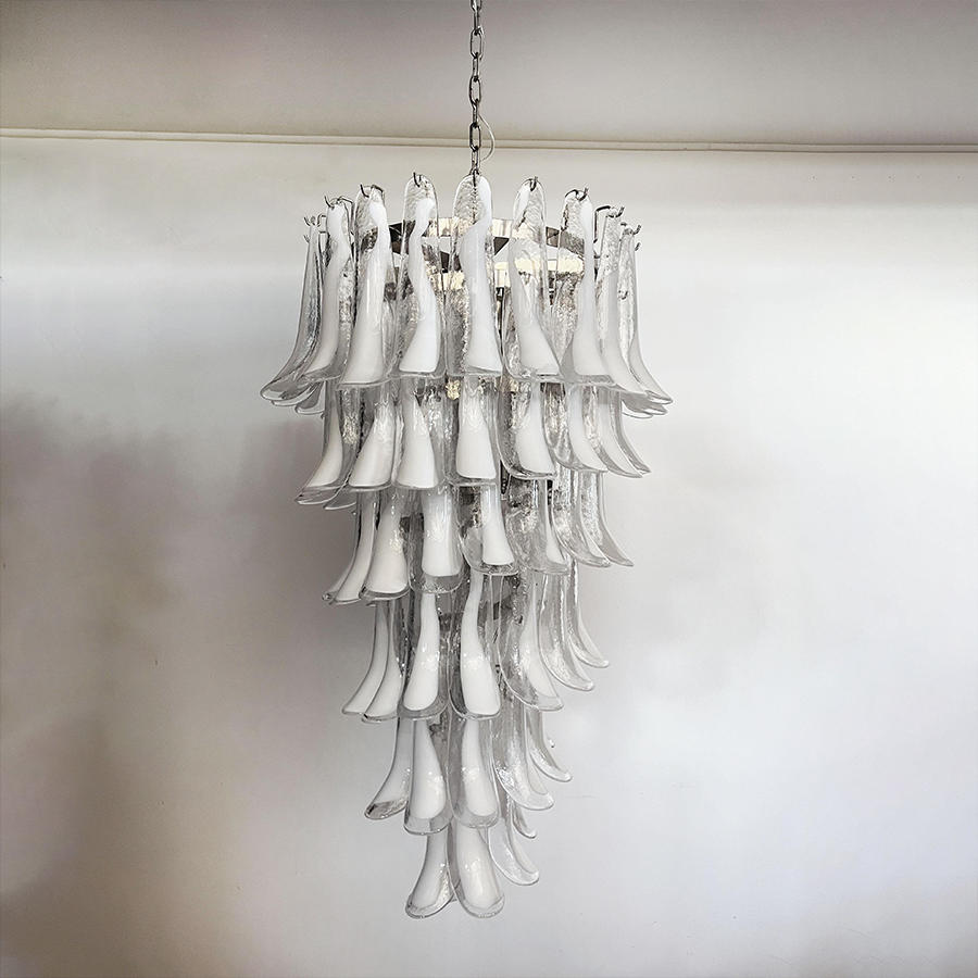 Mid-Century White Horseshoe Handcrafted Murano Glass Chandelier – 60