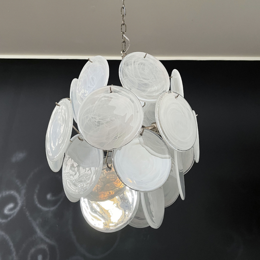 Mid-Century Vintage Glass Disc Chandelier | Handmade Round Textured Glass Pendant Light for Living Room & Dining Room