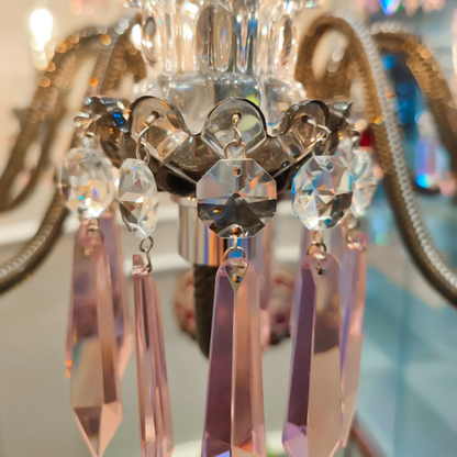 18-Light Amethyst & Yellow-Green Crystal Chandelier with Flannel Gray Shades