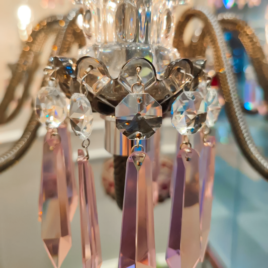 18-Light Amethyst & Yellow-Green Crystal Chandelier with Flannel Gray Shades