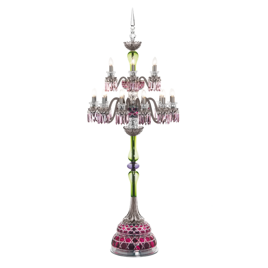 18-Light Amethyst & Yellow-Green Crystal Chandelier with Flannel Gray Shades