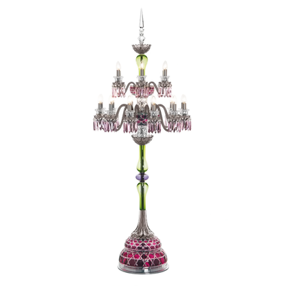 18-Light Amethyst & Yellow-Green Crystal Chandelier with Flannel Gray Shades