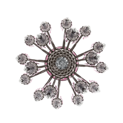 18-Light Amethyst & Yellow-Green Crystal Chandelier with Flannel Gray Shades