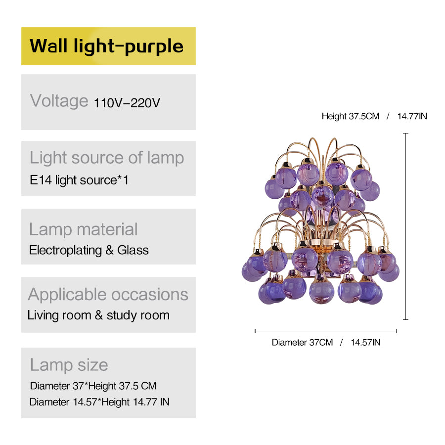 Amber Purple Crystal Teardrop Wall Sconce Pendant Light