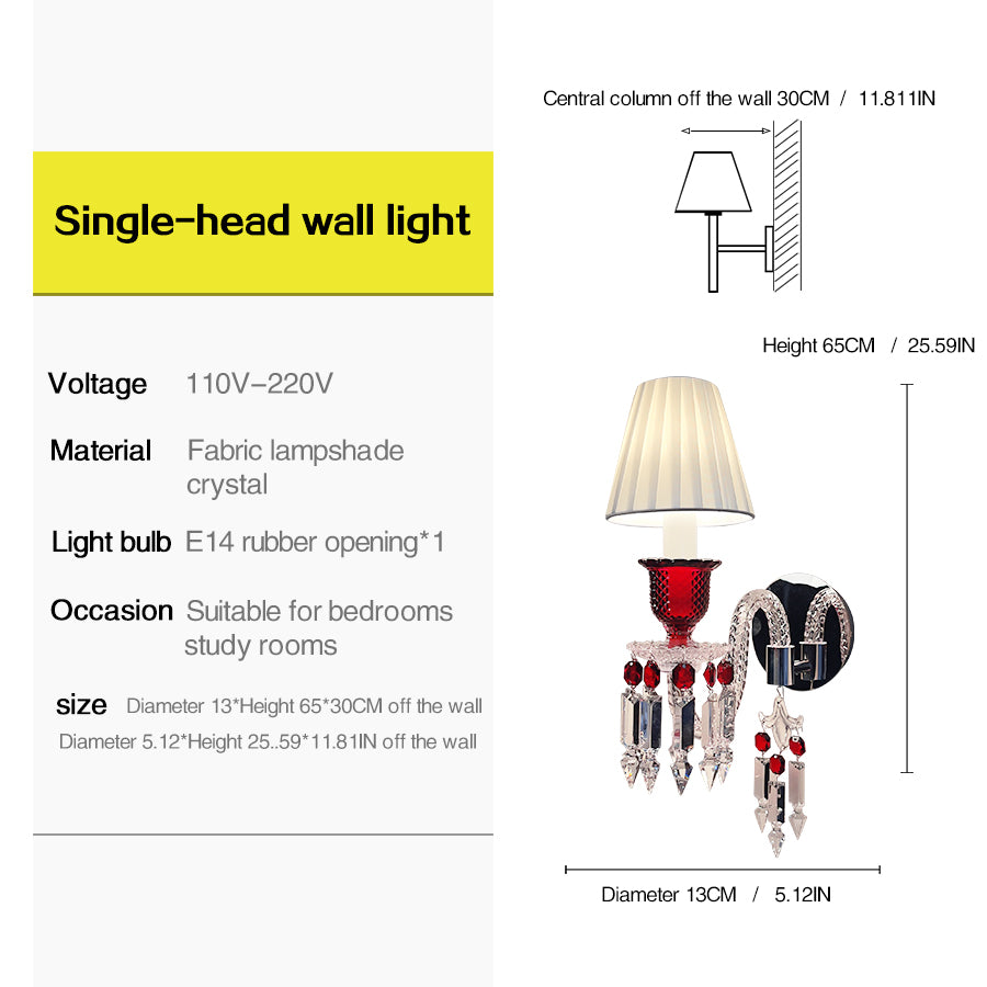 Red Crystal Wall Sconce, 1-Light, 2-Light or 3-Light