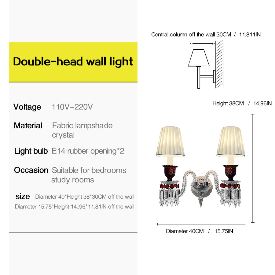 Red Crystal Wall Sconce, 1-Light, 2-Light or 3-Light