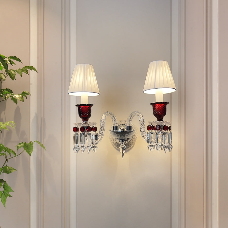 Red Crystal Wall Sconce, 1-Light, 2-Light or 3-Light