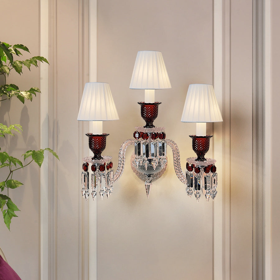 Red Crystal Wall Sconce, 1-Light, 2-Light or 3-Light