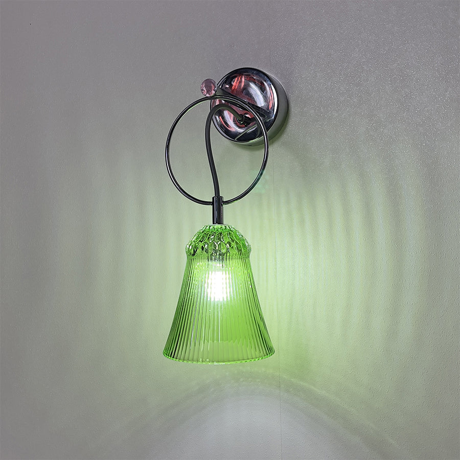 Luxury Ribbed Glass Wall Sconce – Modern Murano Style Chrome Wall Light,Green, Red, Gray, Transparent