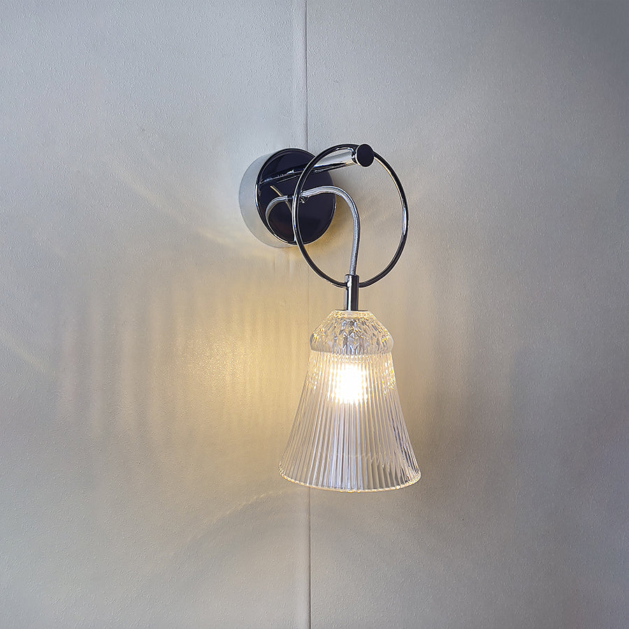 Luxury Ribbed Glass Wall Sconce – Modern Murano Style Chrome Wall Light,Green, Red, Gray, Transparent