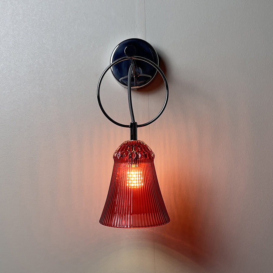 Luxury Ribbed Glass Wall Sconce – Modern Murano Style Chrome Wall Light,Green, Red, Gray, Transparent