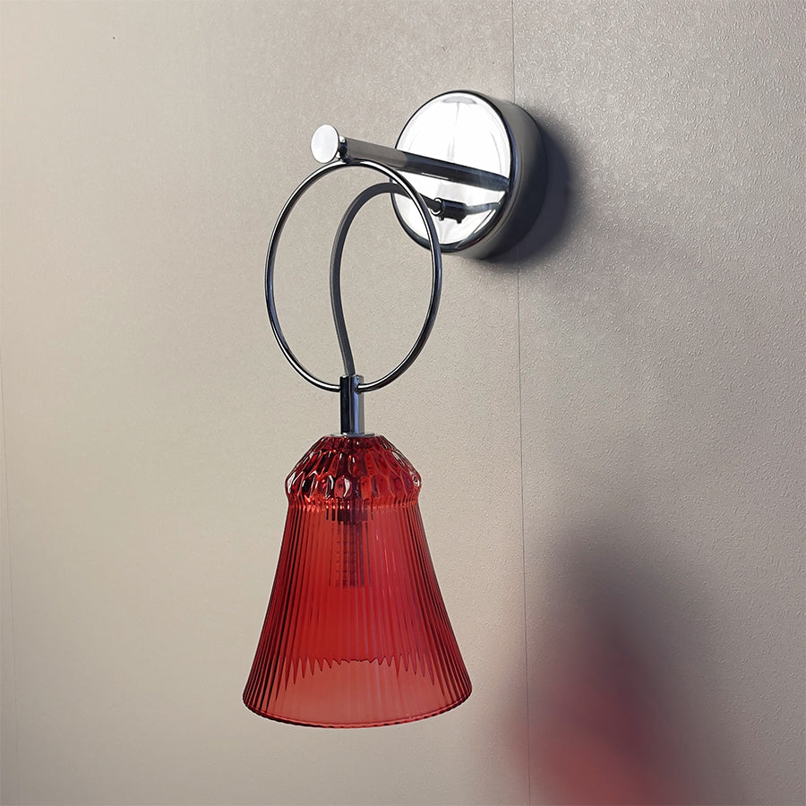 Luxury Ribbed Glass Wall Sconce – Modern Murano Style Chrome Wall Light,Green, Red, Gray, Transparent