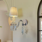 Luxury Crystal Wall Sconce with Pleated Fabric Shade – 1/2/3 Light Bedroom & Living Room Wall Light