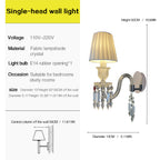 Luxury Crystal Wall Sconce with Pleated Fabric Shade – 1/2/3 Light Bedroom & Living Room Wall Light
