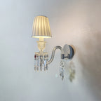 Luxury Crystal Wall Sconce with Pleated Fabric Shade – 1/2/3 Light Bedroom & Living Room Wall Light