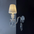 Luxury Crystal Wall Sconce with Pleated Fabric Shade – 1/2/3 Light Bedroom & Living Room Wall Light