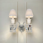 Luxury Crystal Wall Sconce with Pleated Fabric Shade – 1/2/3 Light Bedroom & Living Room Wall Light