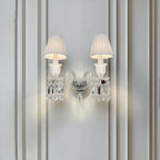 Luxury Crystal Wall Sconce with Pleated Fabric Shade – 1/2/3 Light Bedroom & Living Room Wall Light