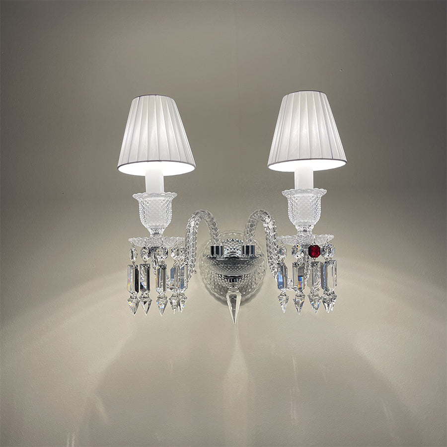 Luxury Crystal Wall Sconce with Pleated Fabric Shade – 1/2/3 Light Bedroom & Living Room Wall Light