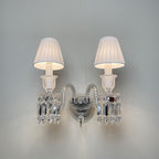 Luxury Crystal Wall Sconce with Pleated Fabric Shade – 1/2/3 Light Bedroom & Living Room Wall Light