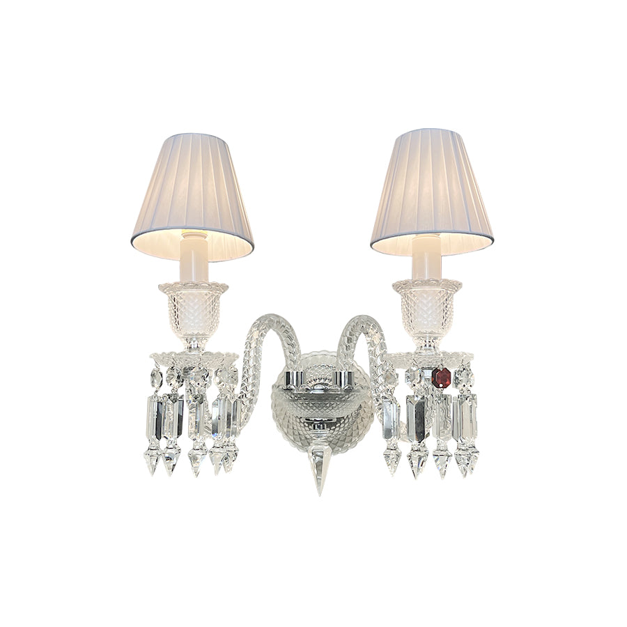 Luxury Crystal Wall Sconce with Pleated Fabric Shade – 1/2/3 Light Bedroom & Living Room Wall Light