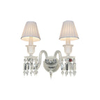 Luxury Crystal Wall Sconce with Pleated Fabric Shade – 1/2/3 Light Bedroom & Living Room Wall Light