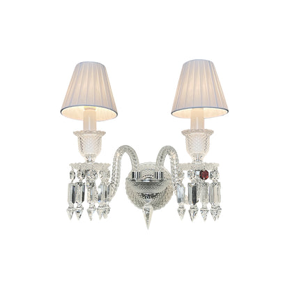 Luxury Crystal Wall Sconce with Pleated Fabric Shade – 1/2/3 Light Bedroom & Living Room Wall Light