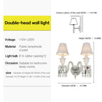 Luxury Crystal Wall Sconce with Pleated Fabric Shade – 1/2/3 Light Bedroom & Living Room Wall Light