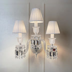 Luxury Crystal Wall Sconce with Pleated Fabric Shade – 1/2/3 Light Bedroom & Living Room Wall Light