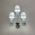 Luxury Crystal Wall Sconce with Pleated Fabric Shade – 1/2/3 Light Bedroom & Living Room Wall Light
