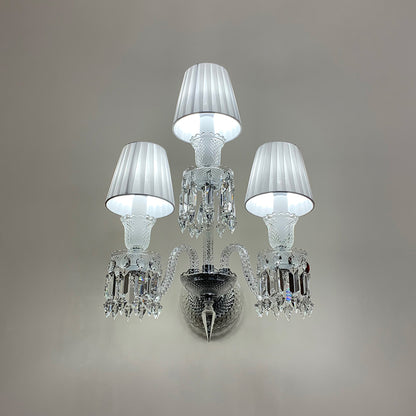 Luxury Crystal Wall Sconce with Pleated Fabric Shade – 1/2/3 Light Bedroom & Living Room Wall Light