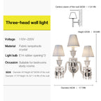 Luxury Crystal Wall Sconce with Pleated Fabric Shade – 1/2/3 Light Bedroom & Living Room Wall Light