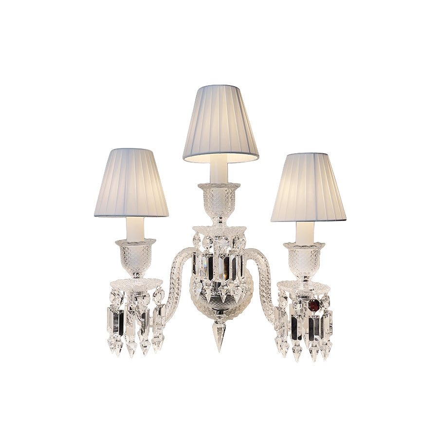 Luxury Crystal Wall Sconce with Pleated Fabric Shade – 1/2/3 Light Bedroom & Living Room Wall Light