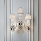 Luxury Crystal Wall Sconce with Pleated Fabric Shade – 1/2/3 Light Bedroom & Living Room Wall Light