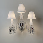 Luxury Crystal Wall Sconce with Pleated Fabric Shade – 1/2/3 Light Bedroom & Living Room Wall Light