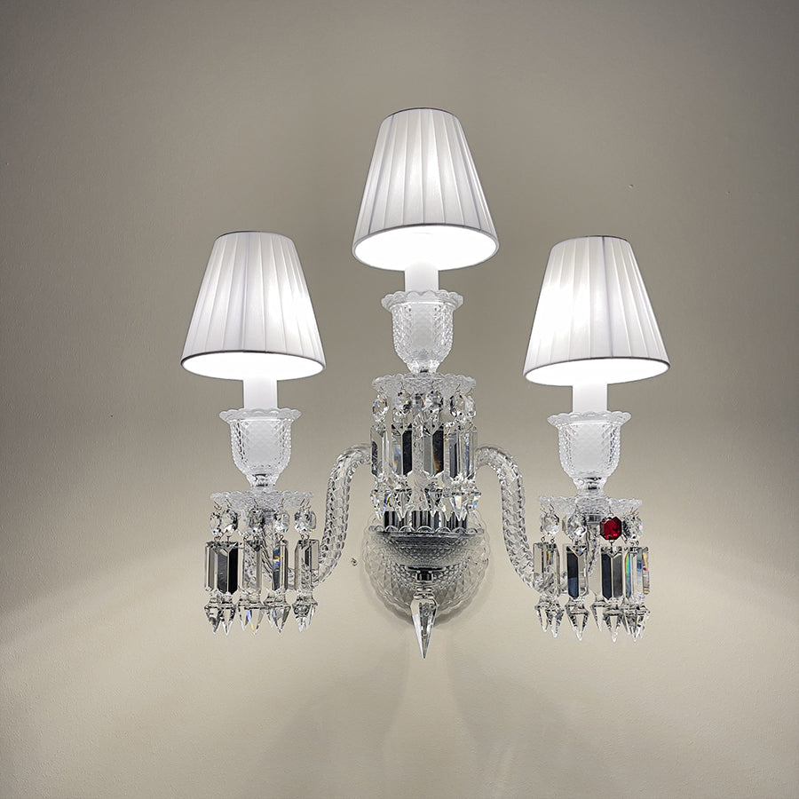 Luxury Crystal Wall Sconce with Pleated Fabric Shade – 1/2/3 Light Bedroom & Living Room Wall Light