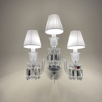 Luxury Crystal Wall Sconce with Pleated Fabric Shade – 1/2/3 Light Bedroom & Living Room Wall Light