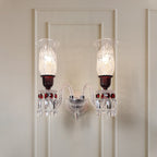 Luxury Crystal Double Wall Sconce with Textured Glass Shades
