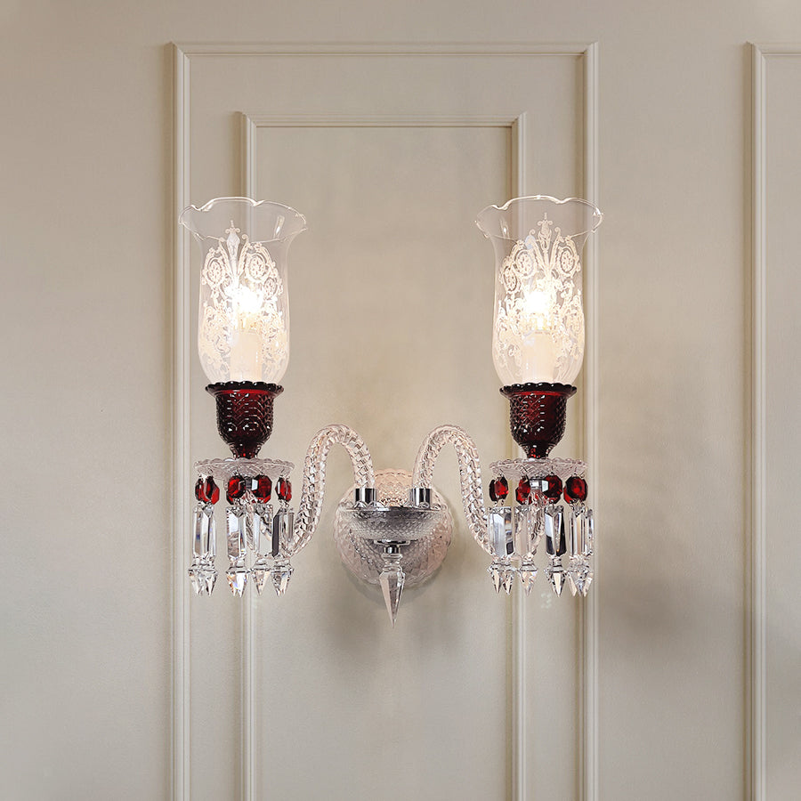 Luxury Crystal Double Wall Sconce with Textured Glass Shades