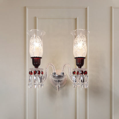 Luxury Crystal Double Wall Sconce with Textured Glass Shades