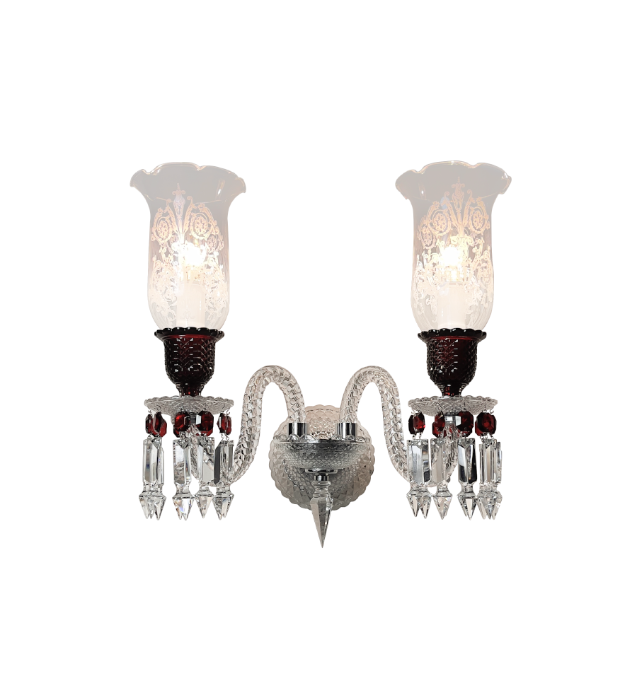 Luxury Crystal Double Wall Sconce with Textured Glass Shades