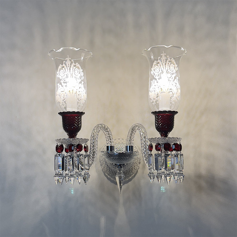 Luxury Crystal Double Wall Sconce with Textured Glass Shades