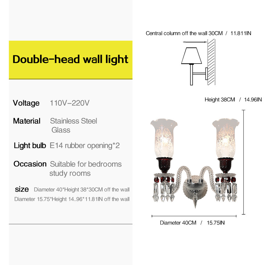 Luxury Crystal Double Wall Sconce with Textured Glass Shades
