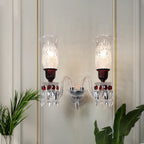 Luxury Crystal Double Wall Sconce with Textured Glass Shades