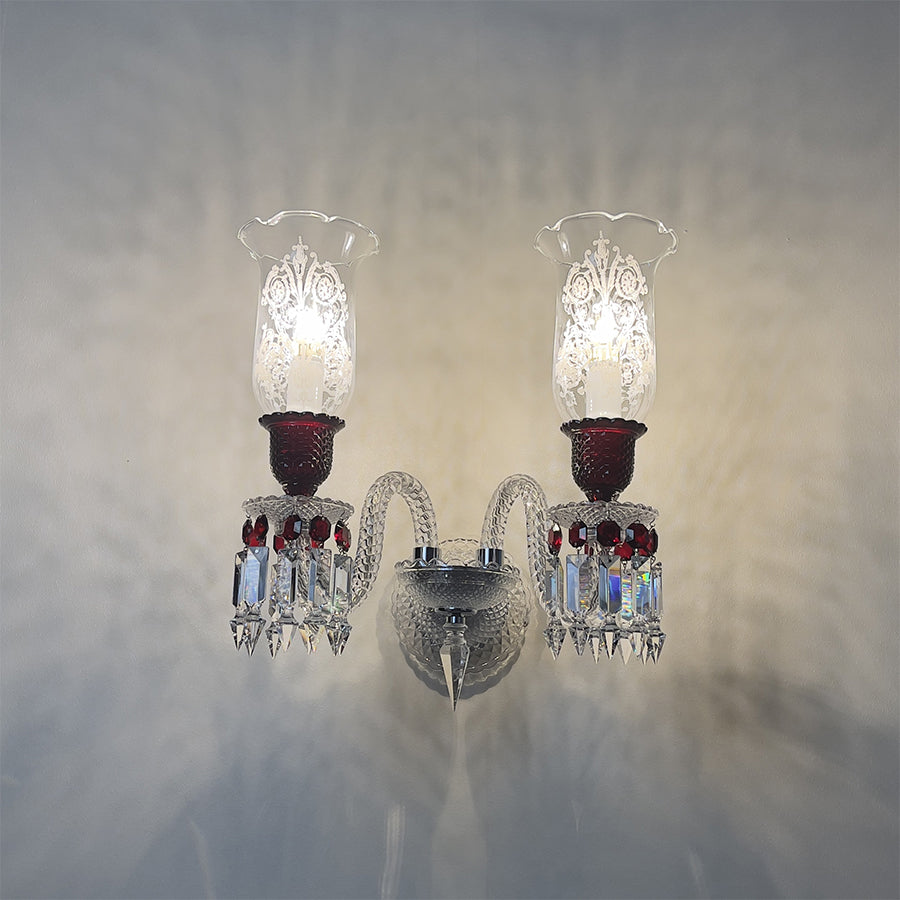 Luxury Crystal Double Wall Sconce with Textured Glass Shades