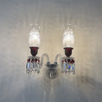 Luxury Crystal Double Wall Sconce with Textured Glass Shades