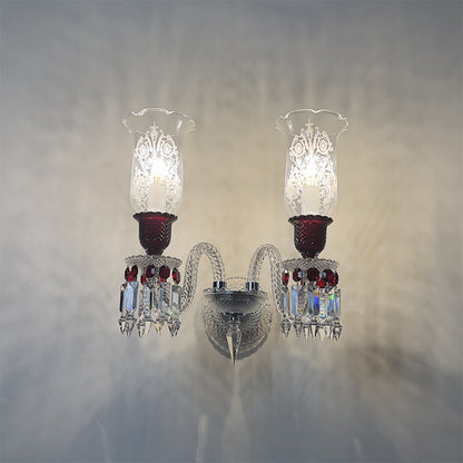 Luxury Crystal Double Wall Sconce with Textured Glass Shades