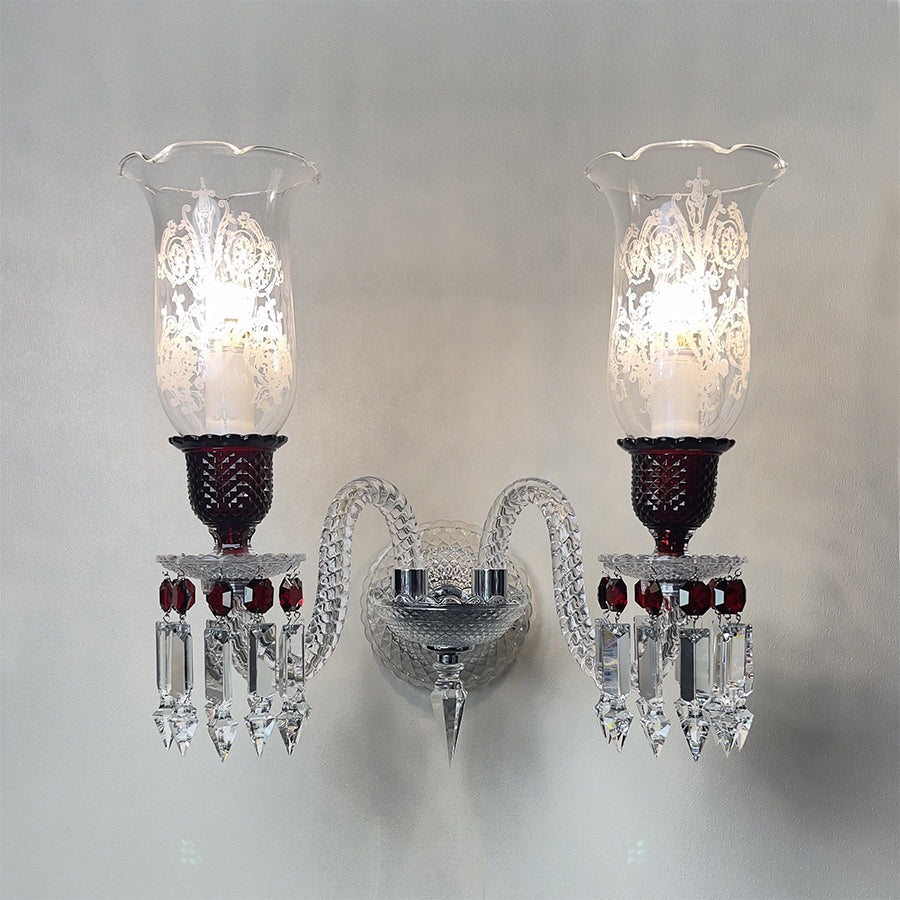 Luxury Crystal Double Wall Sconce with Textured Glass Shades